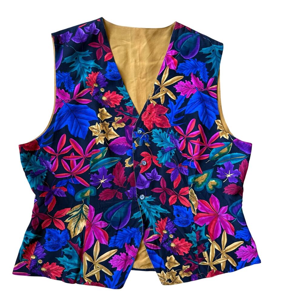 Vintage 90's Floral Reversible Vest XL Teacher Dark Romantic Flowy Artsy Grandma